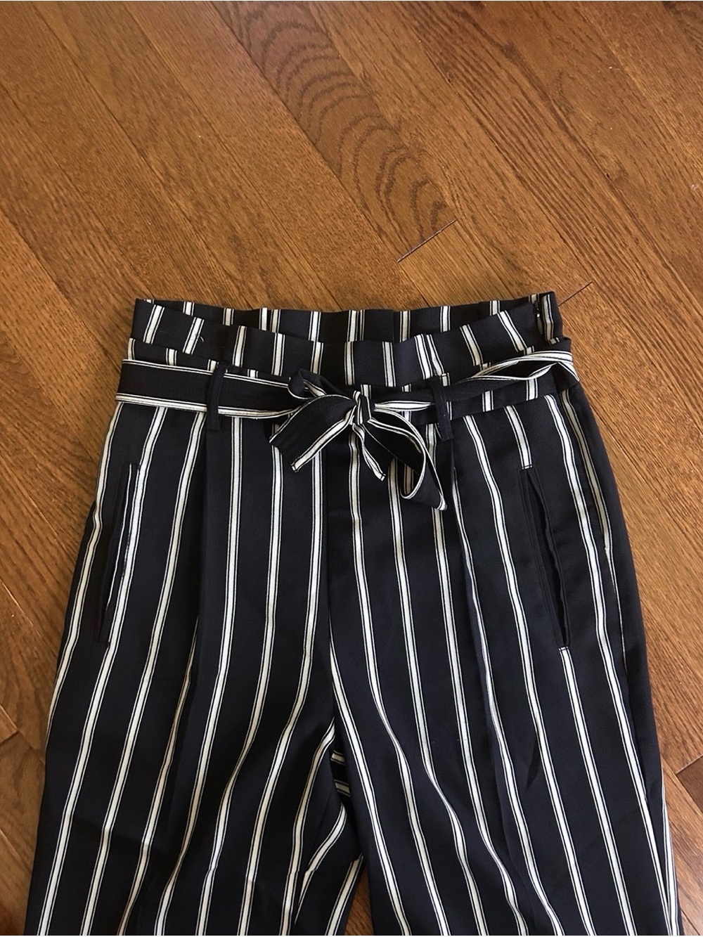 Ci Sono Black and White Striped Tie-Waist Trousers